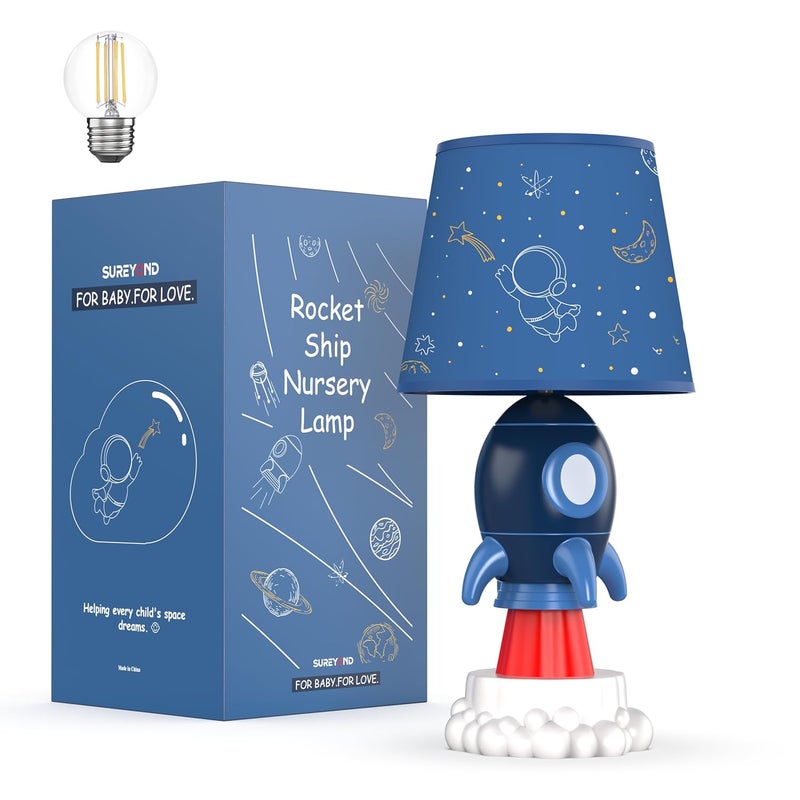 SUREYOND Rocket Lamp,Kids Lamp,Space lamp with E26 LED Blub & Shade,Space Decor for Boys Room,Apply to Space Themed Bedroom Decor(Blue) - Image 1